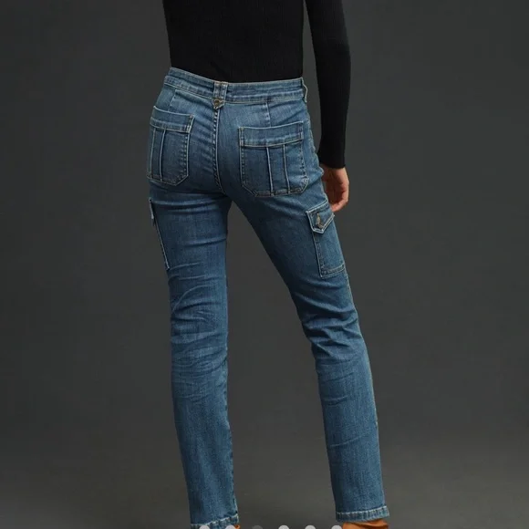 New Anthropologie Pilcro Mid-Rise Slim Straight Cargo Jeans size 29 Tall - Picture 3 of 8